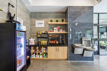 Convivence store in gym  with refrigerated drinks and much more